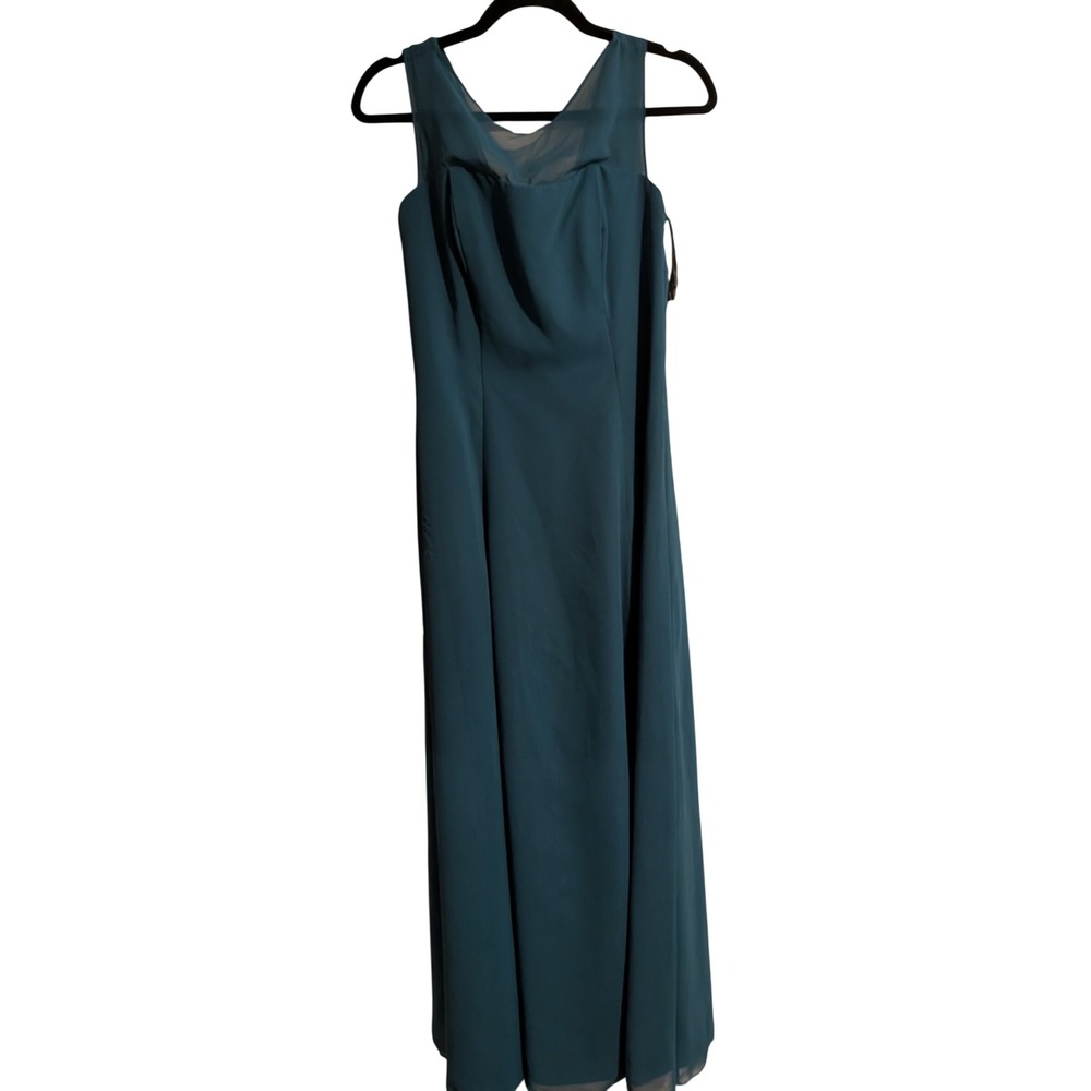 Alfred Angelo Formal Gown Womens 10 Teal Sleeveless Illusion Neck Button Back